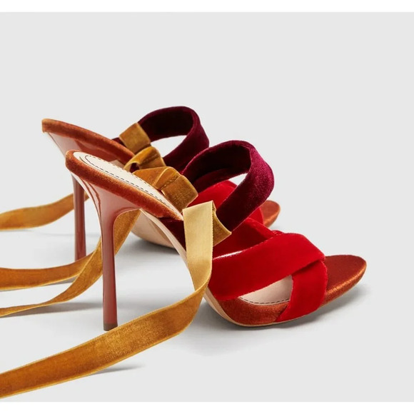 Zara Colourful Velvet Ankle Tie exy Heels 39 - Picture 2 of 9